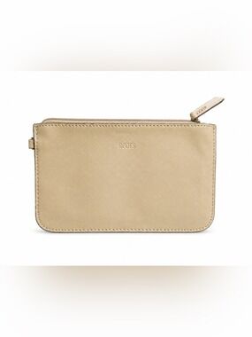 Roots Beige Leather Zip Top Pouch Clutch Crossbody Insert Organizer